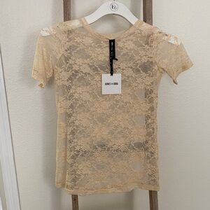 Agnes & Dora Beige Lace Short Sleeve Tee